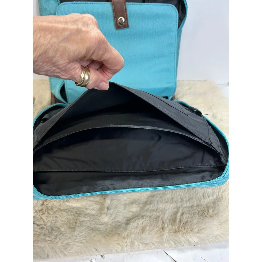 Turquoise Canvas Bible/Book bag Brown Trim Crossbody Briefcase 12 Inch